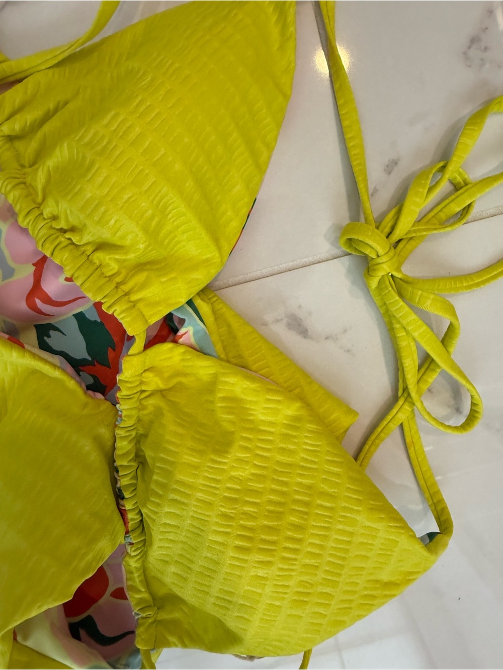 Maaji Neon Yellow Floral Reversible Bikini top M bottoms S - Picture 7 of 7